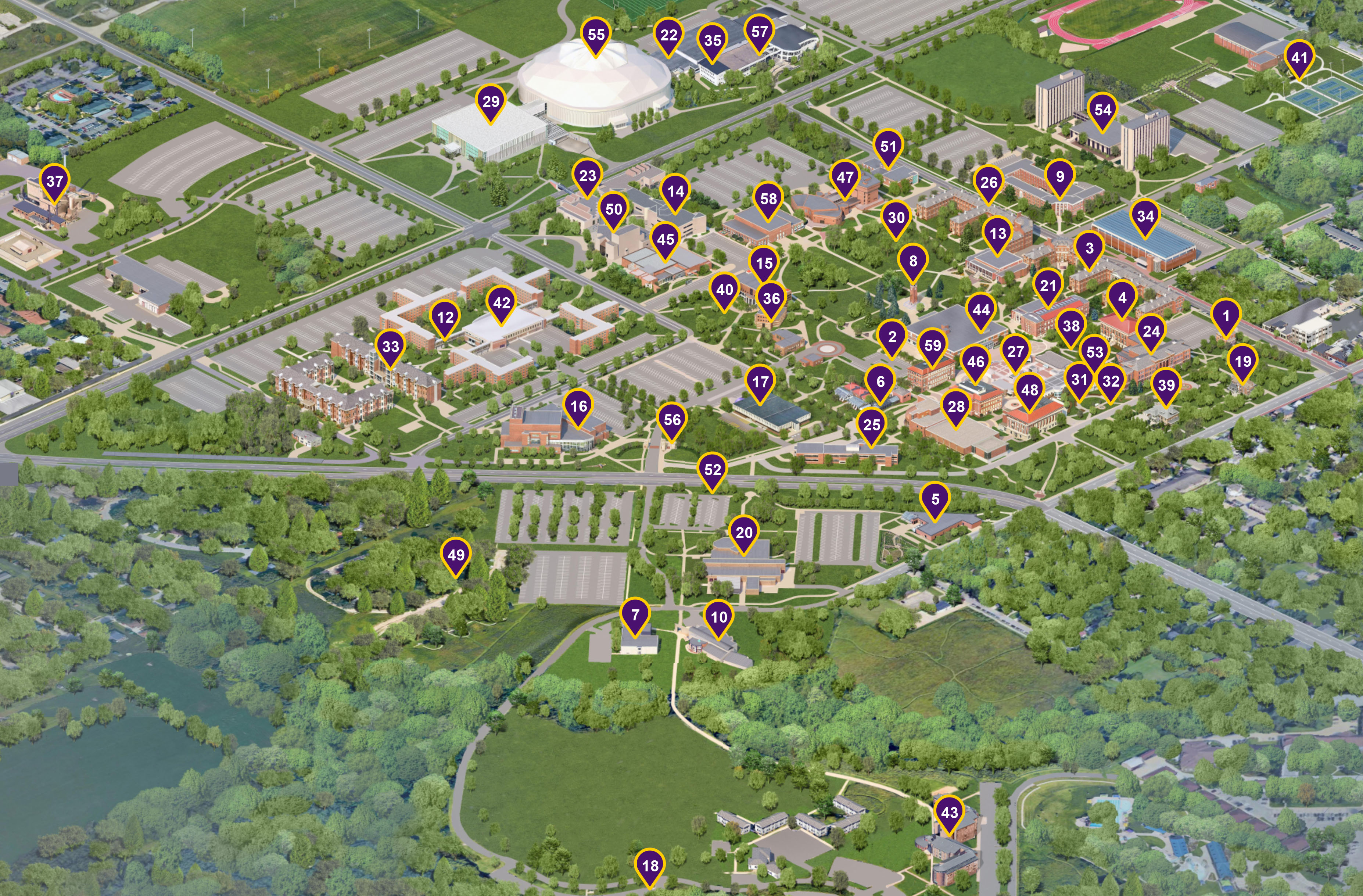 campus map with placemarkers