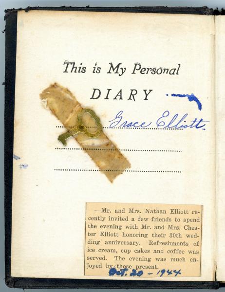 Inside cover of 5 year diary, 1944-1948