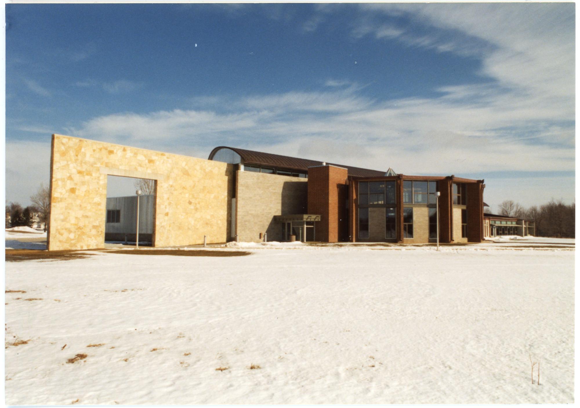 Exterior photograph of the Center for Energy and Environmental Education during the winter, 1994, in the University of Northern Iowa Photograph Collection, BUI Box 4, BUI 17.02 Center for Energy & Environmental Education - Exterior Folder 7, #23, University Archives, Rod Library, University of Northern Iowa.