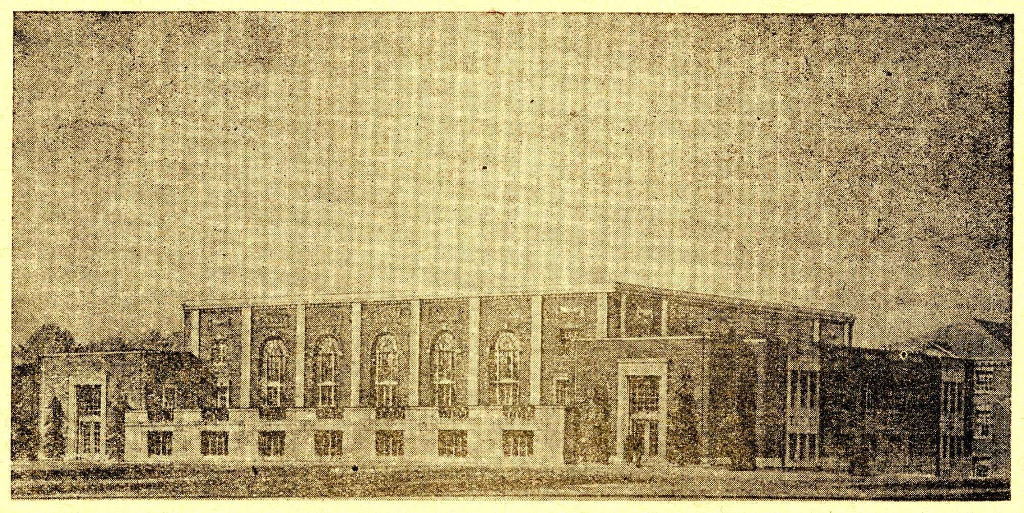 Drawing of proposed building printed in newspaper