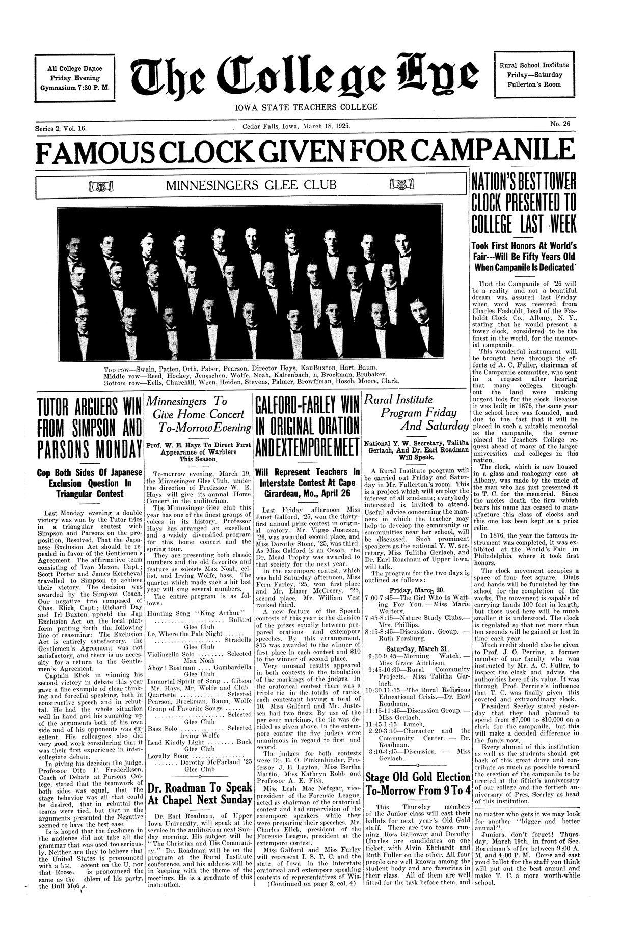 newspaper page including picture of Minnesingers Glee Club