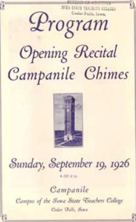 Program for the opening recital of the Campanile chimes.