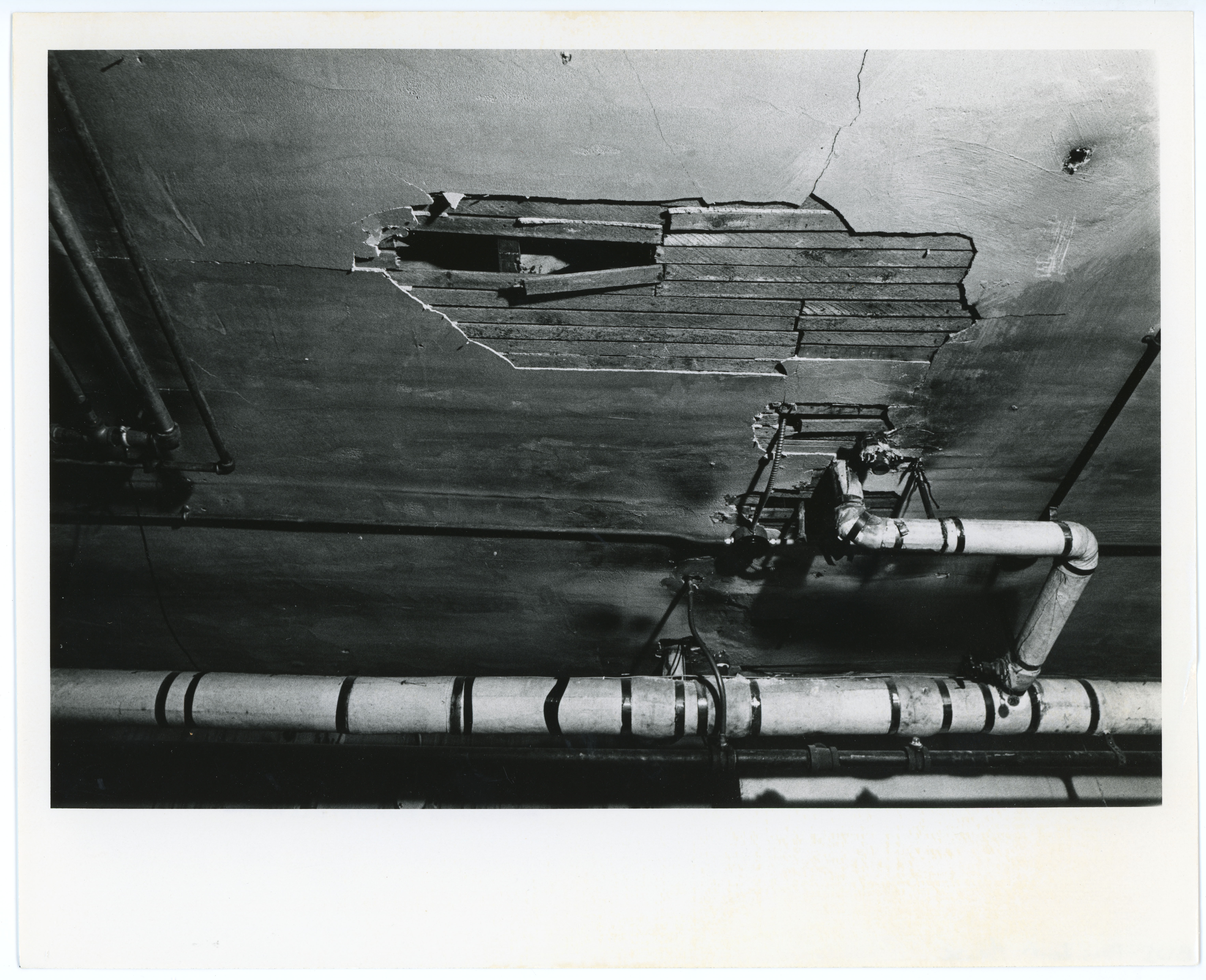Damaged basement ceiling in the President's house