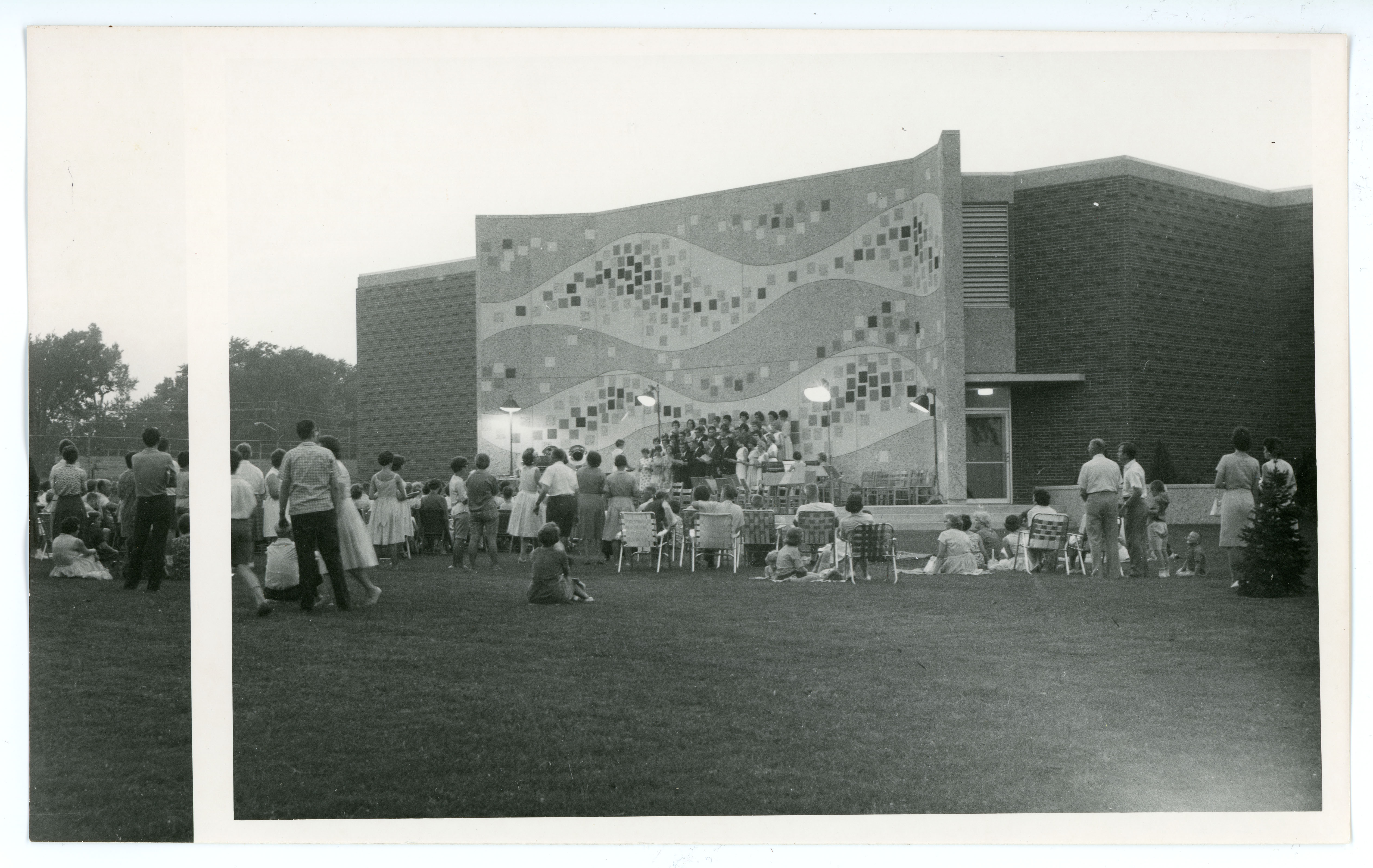 Performance being held outside of Russell Hall, undated