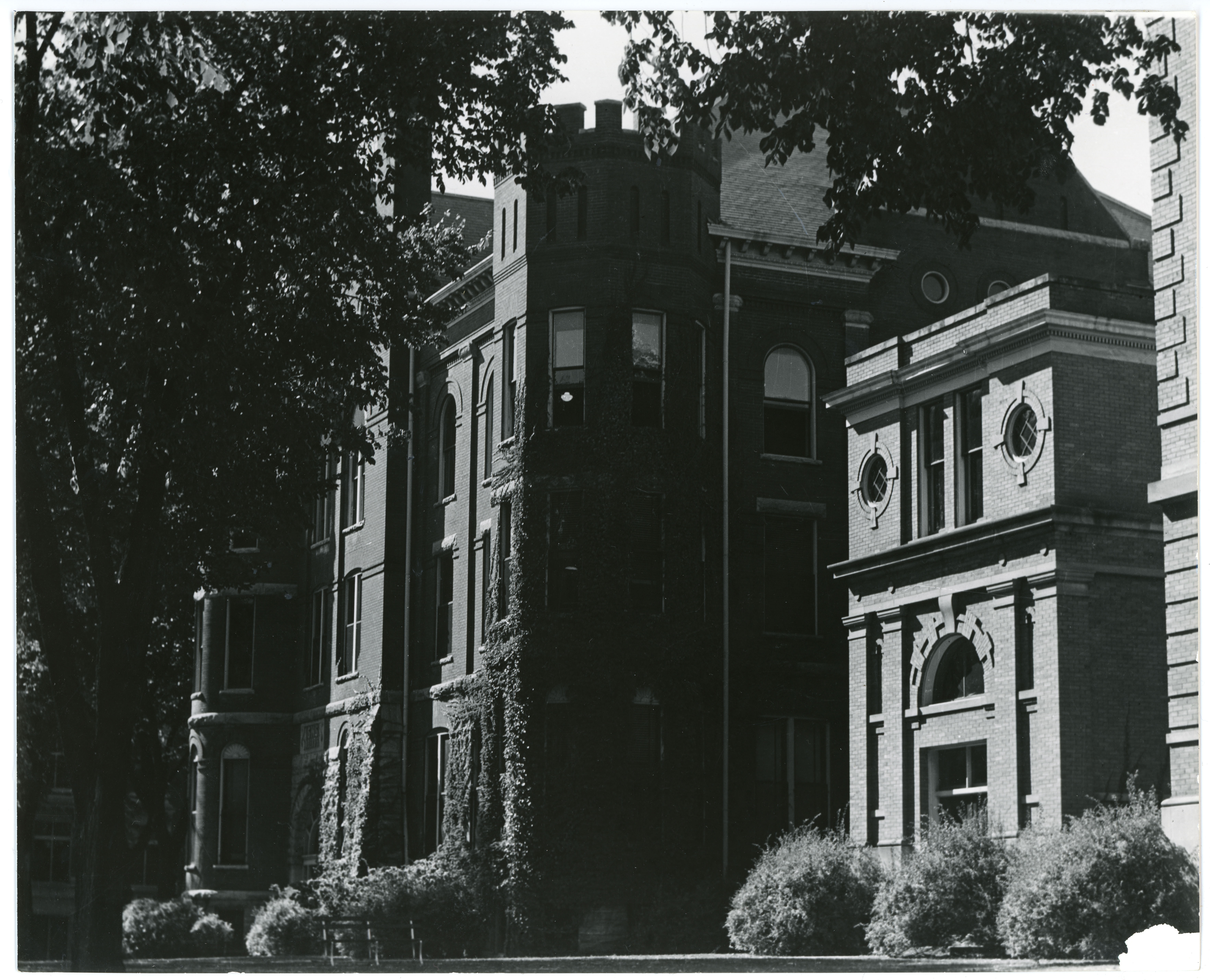 Administration on left with Crossroads connecting building to right