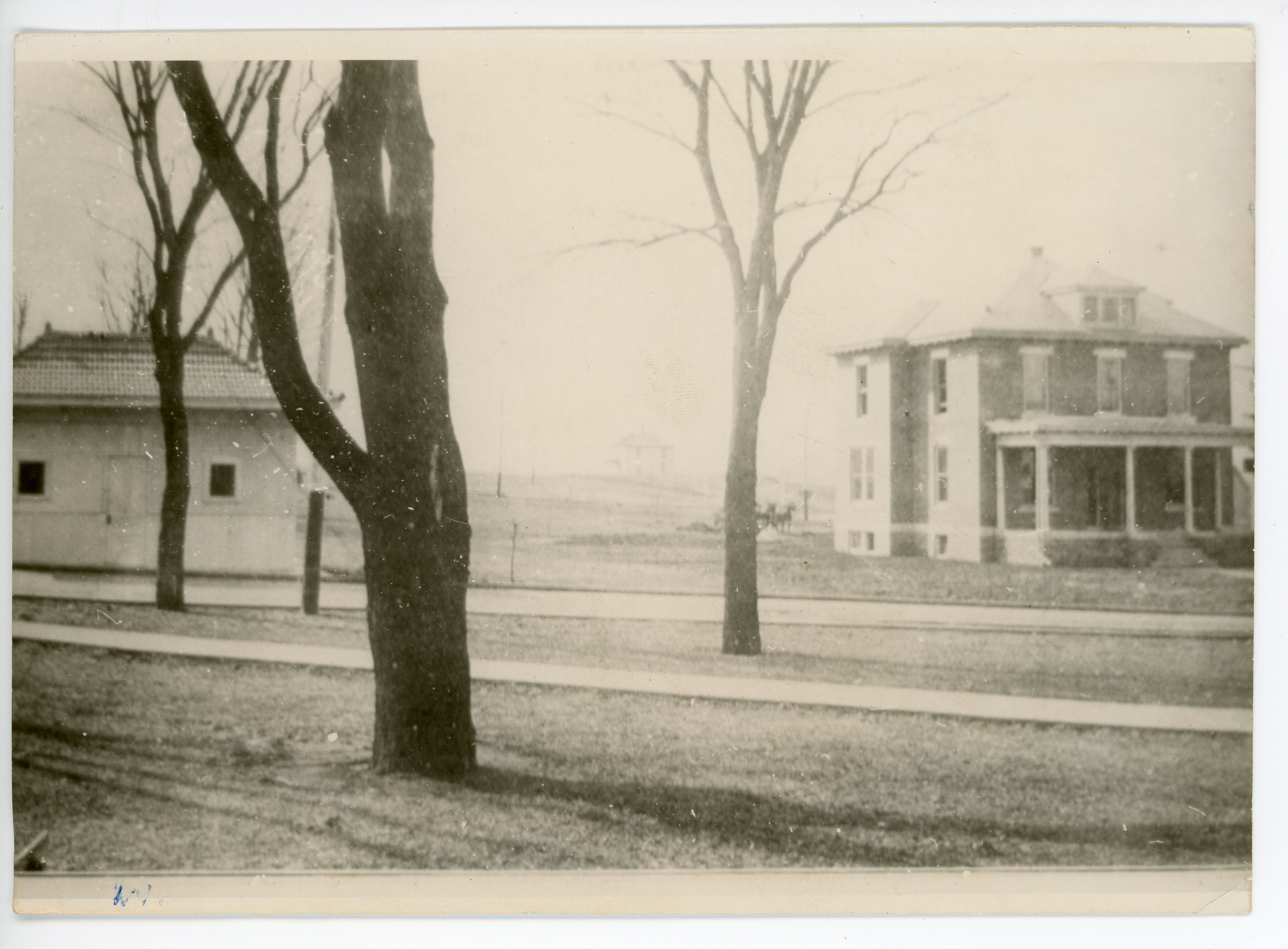 Home management house and second house with lawn and trees