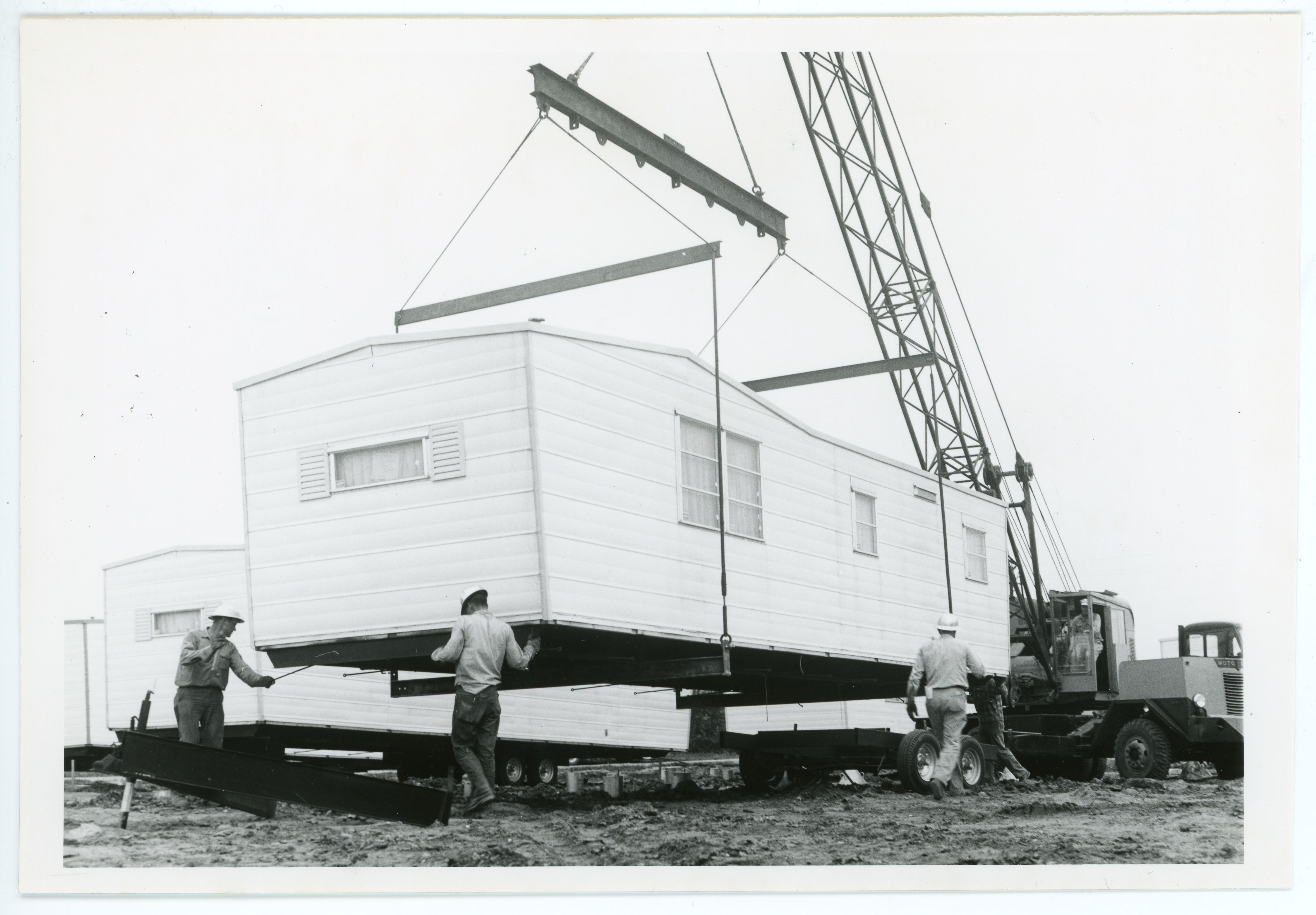 South Courts trailer unit being lowered by crane