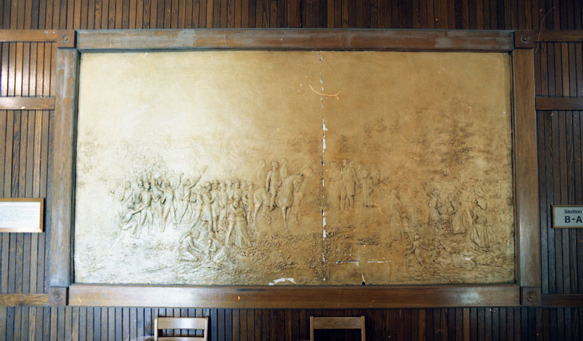 One of the Civil War bas reliefs in Lang Hall