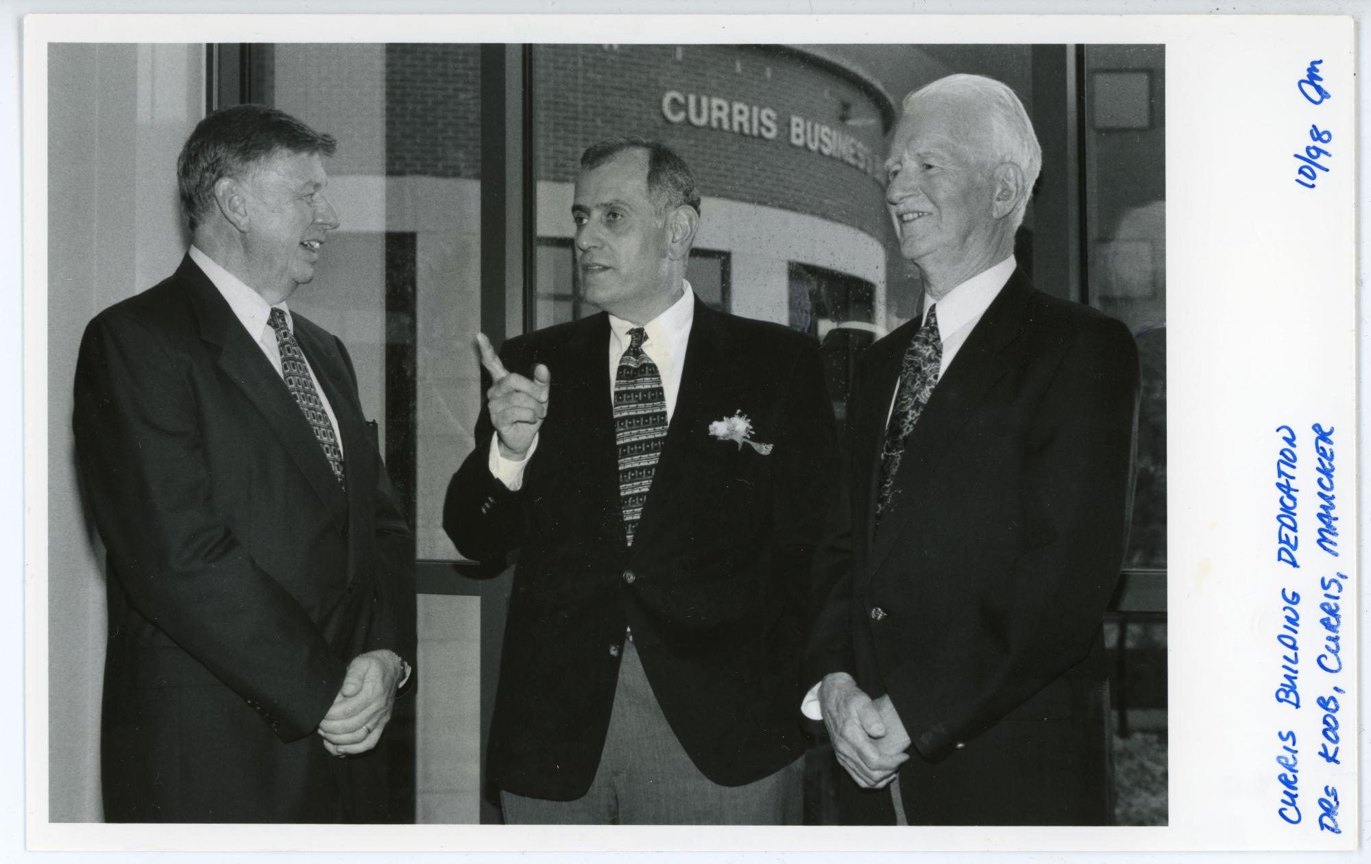 President Koob with former presidents Curris and Maucker at Curris Business Building dedication