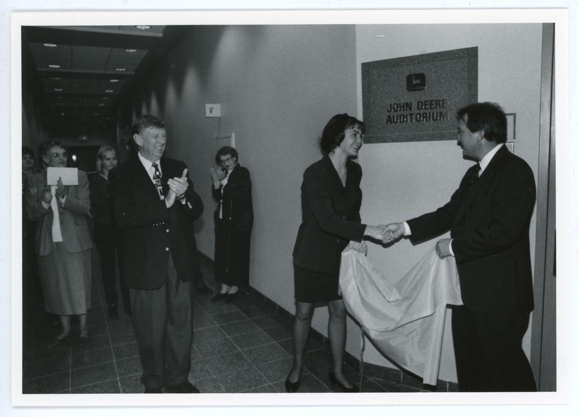Unveiling of the plaque for the John Deere Auditorium