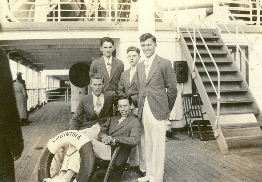 The Campus Playboys band onboard the Carinthia on their way to Europe, June 1934.