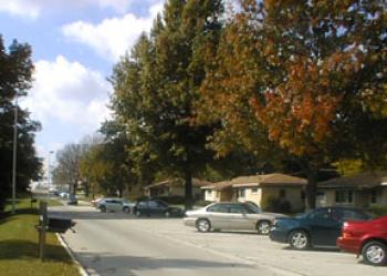 Newly configured College Courts road, 2004.