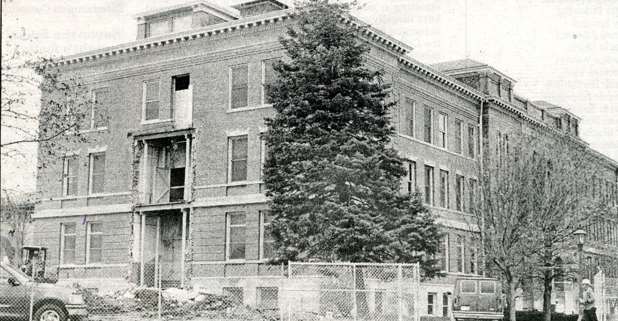 Lang Hall after the removal of the Old Crossroads, April 1999