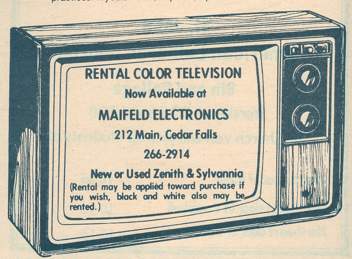 Advertisement for television rental, 1978.