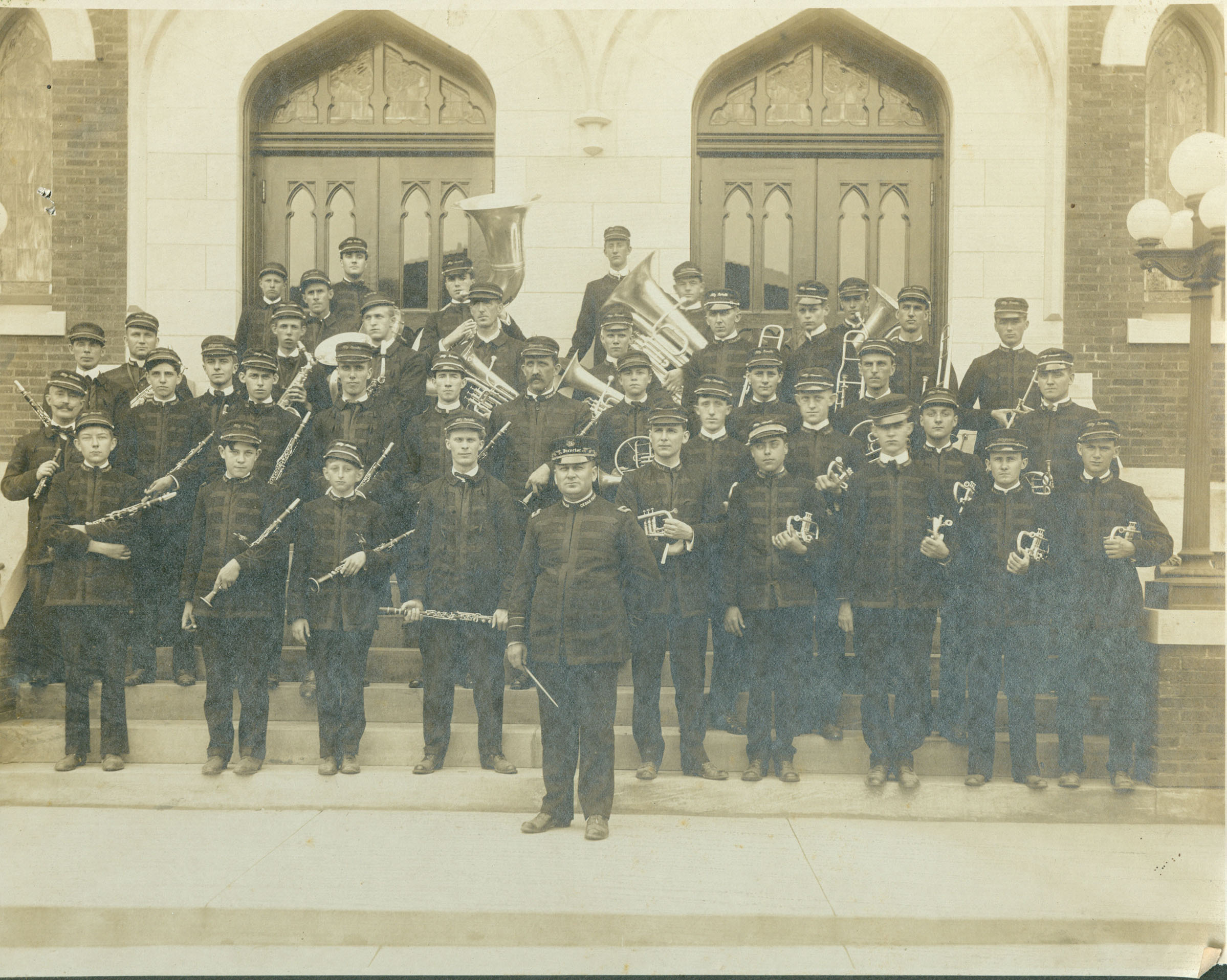 Cedar Falls Concert Band; Harvey Sucher is in the second row, above and to the left of the conductor.