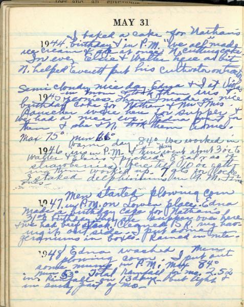 May 31 diary page, from the 1944-1948 five year diary.