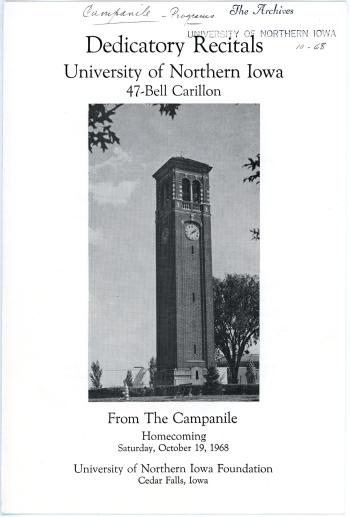 front cover of Dedicatory Recitals University of Northern Iowa 47-Bell Carillon program