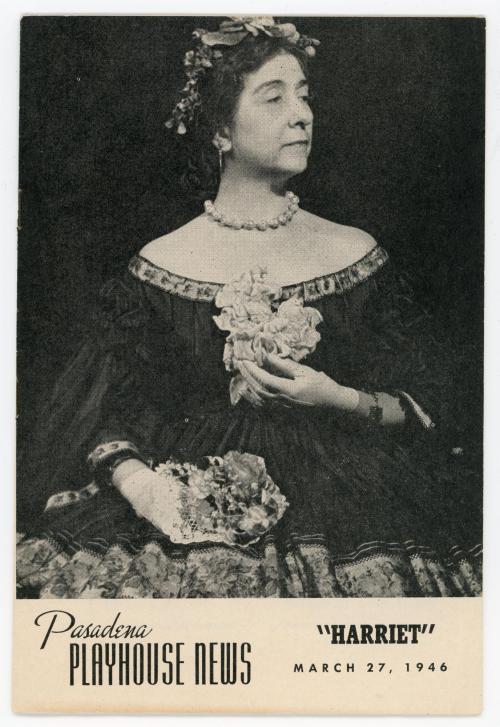 Program for &quot;Harriett&quot;.  Lenore Shanewise played Harriett Beecher Stowe in this production, 1946.