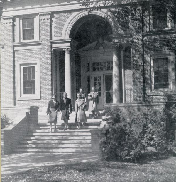 Photograph of women leaving Bartlett Hall, 1939.