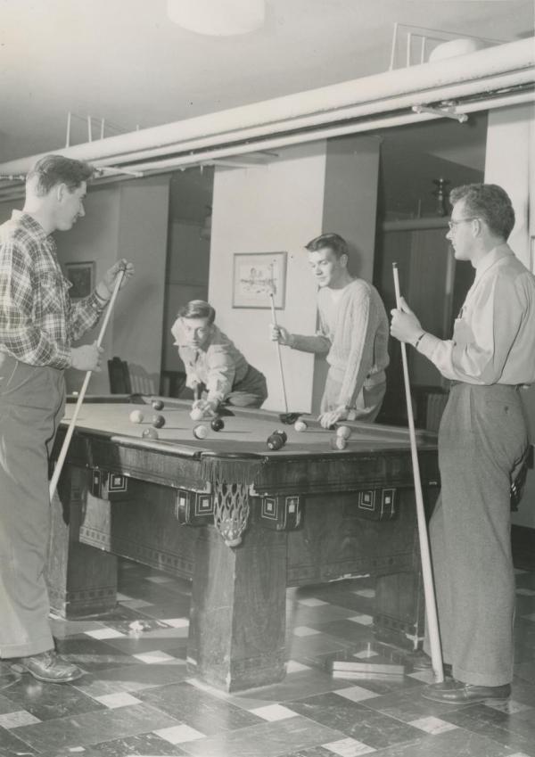 Men enjoy the Seerley Hall recreation room, November 1950.