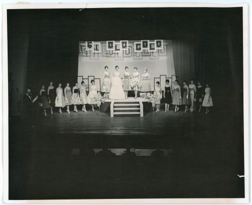 Old Gold Beauty Pageant contestants on stage