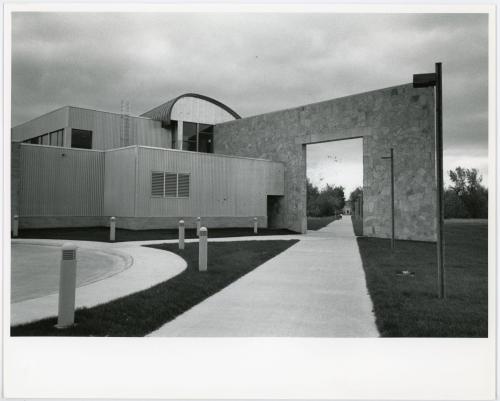 Black and white exterior photograph of the Center for Energy and Environmental Education