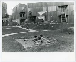 Children playing in Hillside Courts sandbox