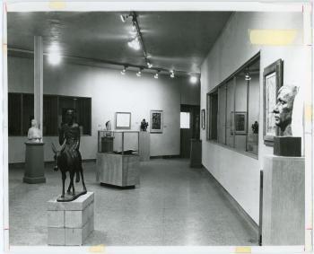 Photograph of statues in the second floor art gallery in Latham Hall