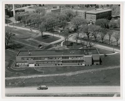 Aerial photograph of Latham Hall taken from the southeast