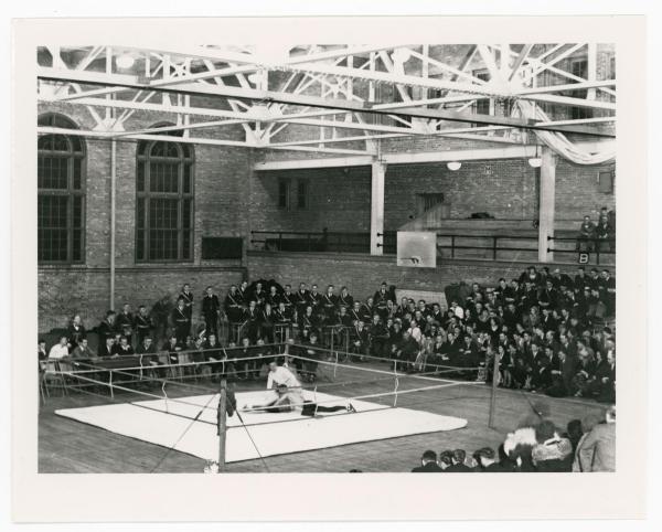 Wrestling meet against Iowa State University in West Gymnasium