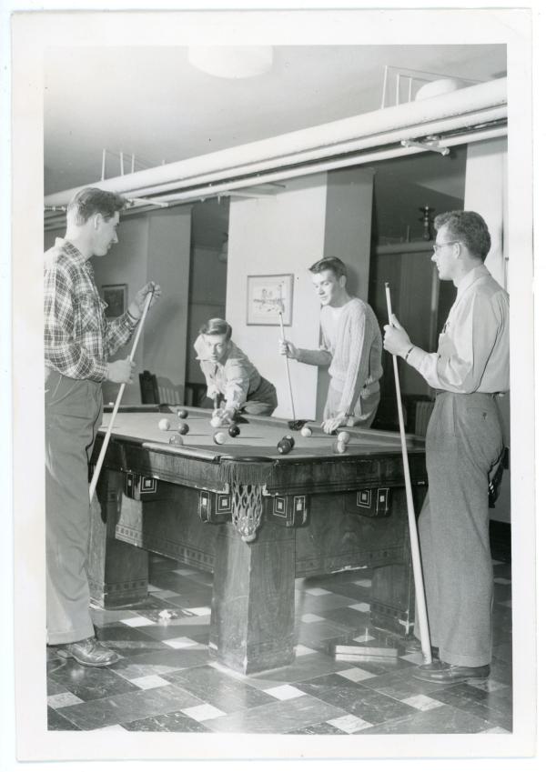 Men enjoy the Seerley Hall recreation room, November 1950.