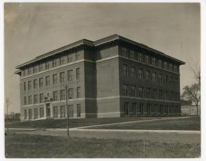 Exterior photo of Sabin Hall soon after completion
