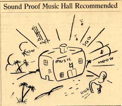 College eye cartoon &quot;Sound Proof Music Hall Recommended&quot;