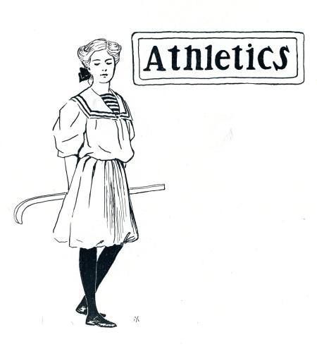 Sketch of woman hockey player, 1906.