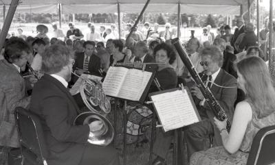 Professor Thomas Tritle (far left) and Professor Jack Graham (second from right) performing at the GBPAC groundbreaking ceremony