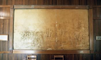 Photograph of one of the Civil War bas reliefs in Lang Hall