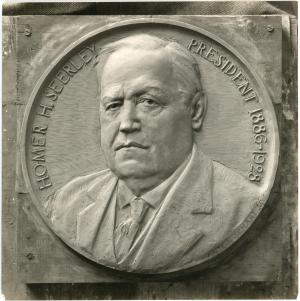 Bronze medallion depicting President Seerley installed in the &quot;Memorial Room&quot; of the Campanile