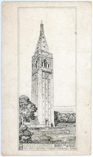 Postcard depicting a planning sketch of the Campanile