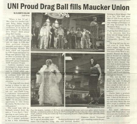 Drag Ball at Mauker Union, from the Northern Iowan, #17/01/01/04, University Archives, Rod Library, University of Northern Iowa.
