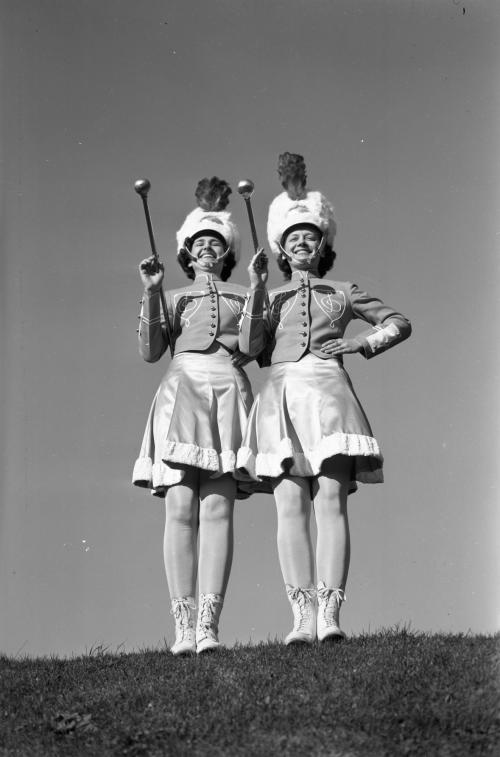 &quot;Drum Majors,&quot; nit_org_023, c.1940 in the Student Organizations - Musical series #ORG.06.01, in the Photograph Collection record group 23, University Archives, Rod Library, University of Northern Iowa.