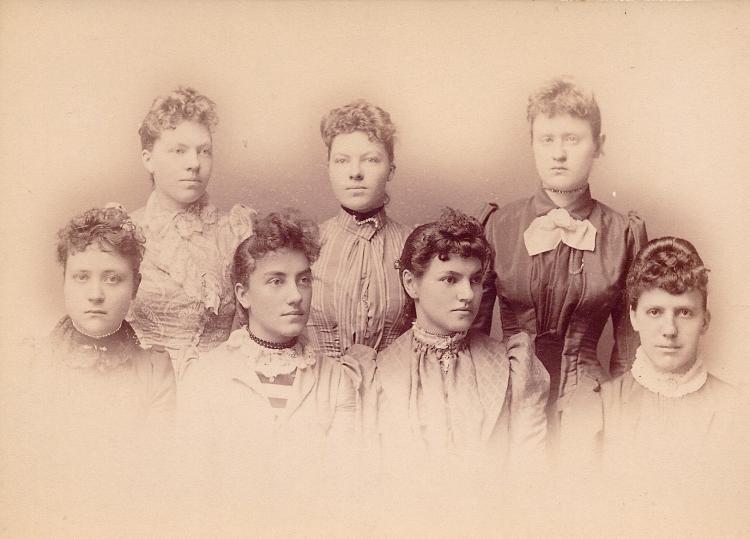Ella Pullman, back row, far left, with other county normal training institute students, 1890s. Photo courtesy of William Sherman.