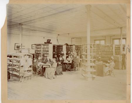 Students sitting in the Old Administration Building library