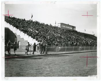 Crowded bleachers during game at Latham Stadium