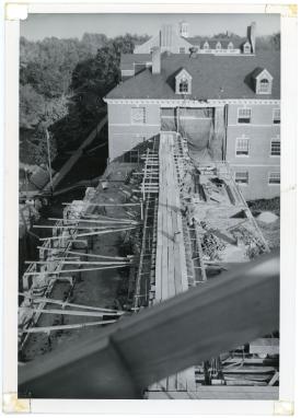 Partially constructed roof of Lawther Hall addition