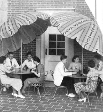Students dressed for summer on the Commons terrace, 1938.