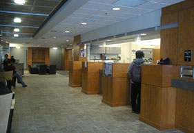 Students in Student Services Center on the second level of the Administration Building