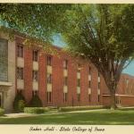Color postcard depicting the exterior of Baker Hall