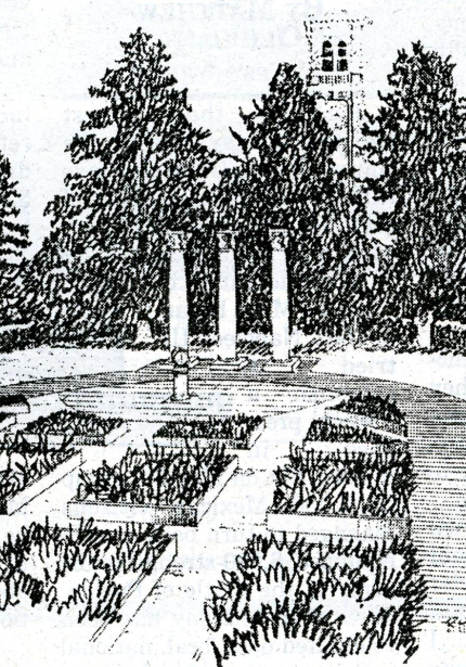 Sketch of the plan for the Millenium Garden in its tentative site west of the Campanile