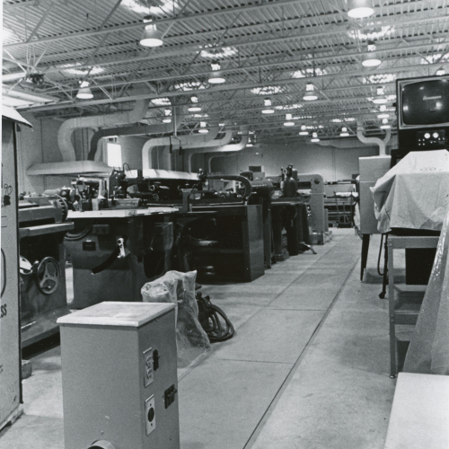 Warehouse-like room with machinery
