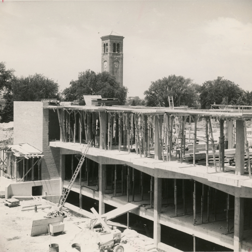 Building under construction, support beams in place